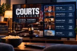 Courts Television guide displaying legal shows, courtroom programs, channel numbers, and TV schedules.