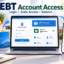 EBT account access shown on laptop and phone with state login, balance check and benefits card.