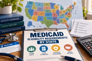 Medicaid eligibility requirements by state with a US map, income limits, coverage rules, and forms.