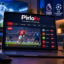 Pirlotv live sports streaming shown on laptop and phone with football and other sports categories.