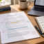 Personal statement draft with editing notes, writing tips, notebook, pen, and laptop on a study desk.