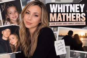 Whitney Mathers life story collage featuring family photos, childhood memories, and Eminem connections.